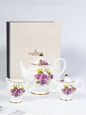 Pansy Tea Pot, Cream and Sugar Set